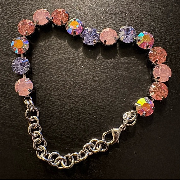 Ombre Aurora Borealis Pink Purple Crystal Tennis Bracelet (Silver Tone) - Picture 11 of 15